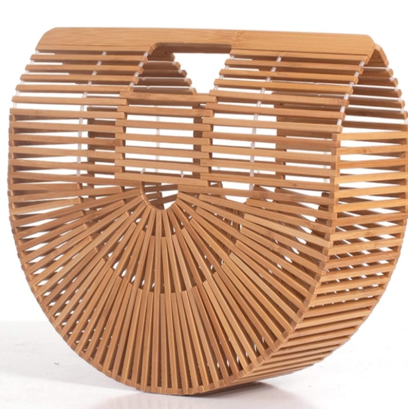 Black Bamboo Boho Beach Bag Woven Wicker Summer Tote Hippie Bohemian Purse New - Picture 8 of 8